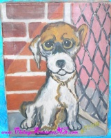 Image for Big-Eyed “Pity Puppy Dog” Vintage 1960s-1970s Replica Painting by H. Friou of Renowned Mantelpiece Artist Gig’s Famous “Escape” Painting <b><span style='color:red'>*****PARCEL POST SHIPPING INCLUDED – DOMESTIC ORDERS ONLY!*****</span></b><span style='color:purple'>